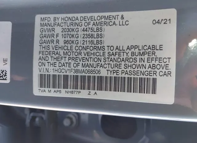 1HGCV1F38MA068506 2021 2021 Honda Accord- Sport 9