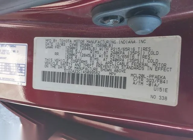 5TDZA23C14S099582 2004 2004 Toyota Sienna- LE 9