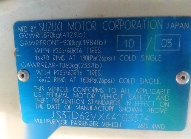 JS3TD62VX44103374 2004 2004 Suzuki Grand Vitara- Ex/Lx 9