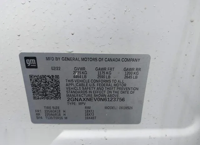 2GNAXNEV0N6123756 2022 2022 Chevrolet Equinox- Fwd Premier 9