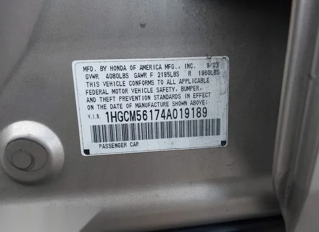 1HGCM56174A019189 2004 2004 Honda Accord- 2-4 DX 9