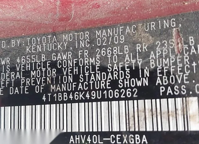 4T1BB46K49U106262 2009 2009 Toyota Camry- Hybrid 9