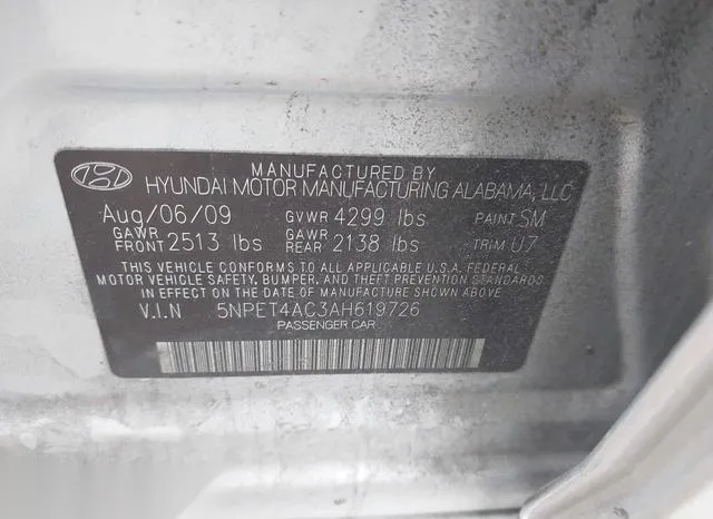 5NPET4AC3AH619726 2010 2010 Hyundai Sonata- Gls 9