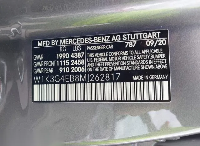 W1K3G4EB8MJ262817 2021 2021 Mercedes-Benz A 220 9