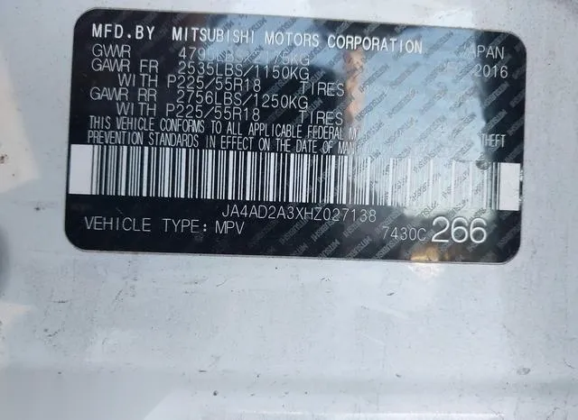 JA4AD2A3XHZ027138 2017 2017 Mitsubishi Outlander- ES 9