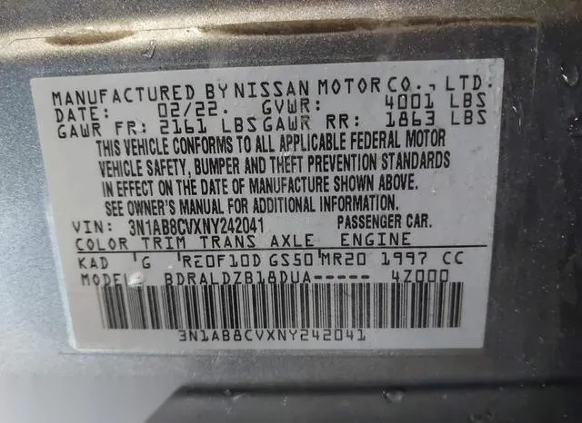 3N1AB8CVXNY242041 2022 2022 Nissan Sentra- Sv Xtronic Cvt 9