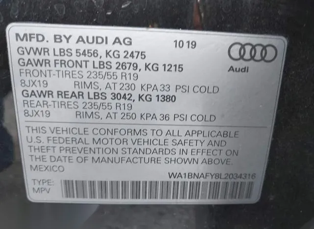 WA1BNAFY8L2034316 2020 2020 Audi Q5- Premium Plus 45 Tfsi Q 9