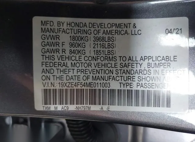 19XZE4F54ME011003 2021 2021 Honda Insight- EX 9