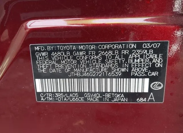 JTHBJ46G272116539 2007 2007 Lexus ES- 350 9