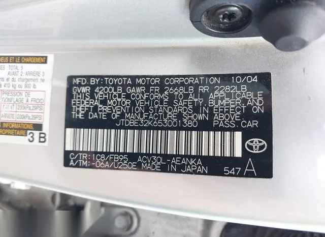 JTDBE32K653001380 2005 2005 Toyota Camry- Le/Se/Std/Xle 9