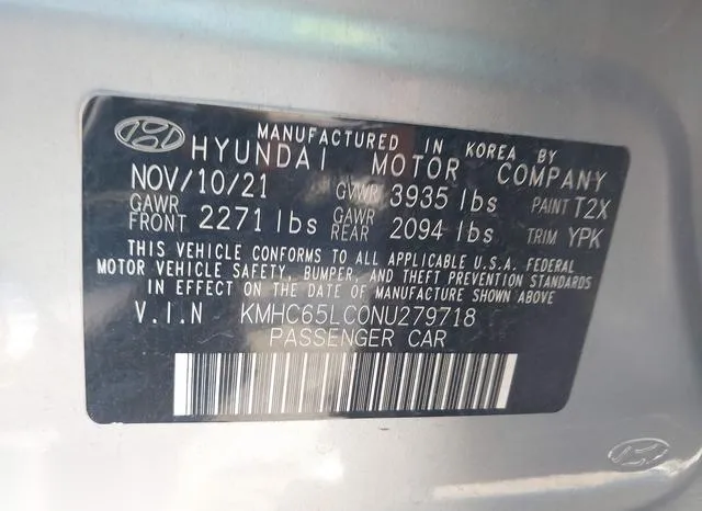 KMHC65LC0NU279718 2022 2022 Hyundai Ioniq- Hybrid Blue 9