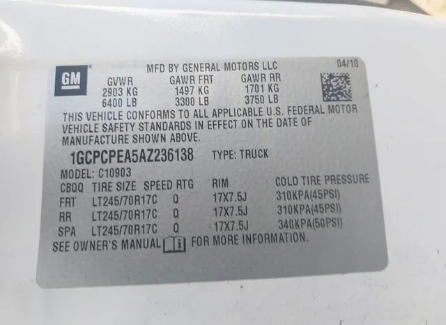 1GCPCPEA5AZ236138 2010 2010 Chevrolet Silverado 1500- Work 9