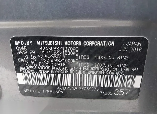 JA4AP3AW0GZ059375 2016 2016 Mitsubishi Outlander- Sport 2-4 ES 9