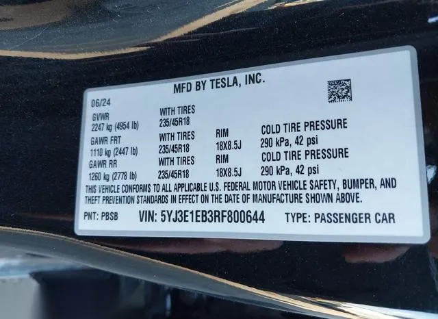 5YJ3E1EB3RF800644 2024 2024 Tesla Model 3- Long Range Dual 9