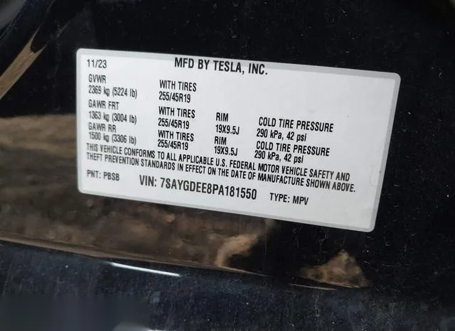 7SAYGDEE8PA181550 2023 2023 Tesla Model Y- Awd/Long Range D 9