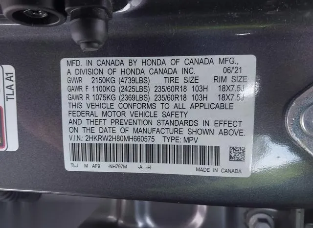 2HKRW2H80MH660575 2021 2021 Honda CR-V- Awd Ex-L 9