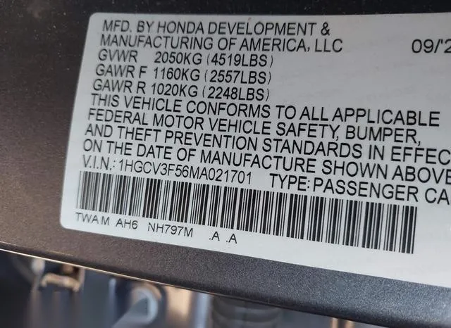 1HGCV3F56MA021701 2021 2021 Honda Accord- Hybrid Ex-L 9