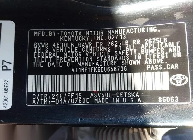 4T1BF1FK6DU656736 2013 2013 Toyota Camry- SE 9