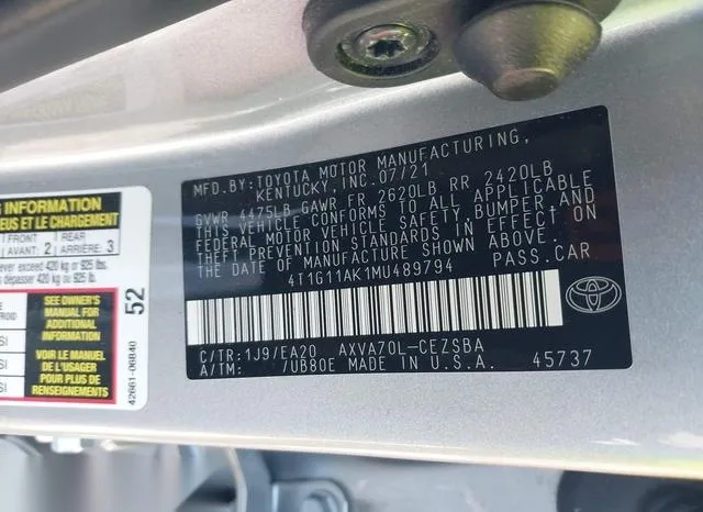 4T1G11AK1MU489794 2021 2021 Toyota Camry- SE 9