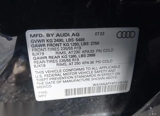 WA16AAFY4P2195149 2023 2023 Audi Q5- Prestige 45 Tfsi S Lin 9