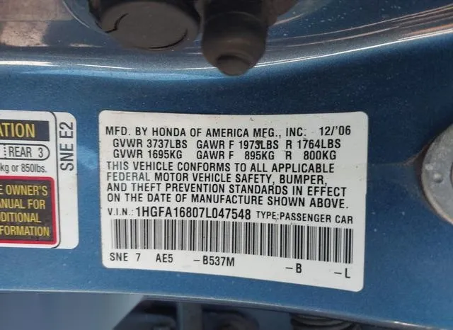 1HGFA16807L047548 2007 2007 Honda Civic- EX 9