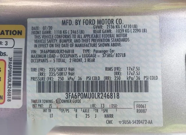 3FA6P0MU0LR246818 2020 2020 Ford Fusion- Hybrid Sel 9