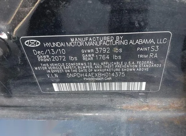 5NPDH4AEXBH014375 2011 2011 Hyundai Elantra- Gls 9