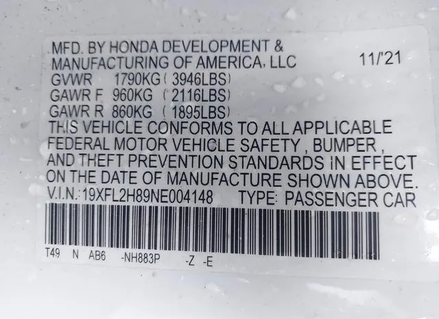 19XFL2H89NE004148 2022 2022 Honda Civic- Sport 9