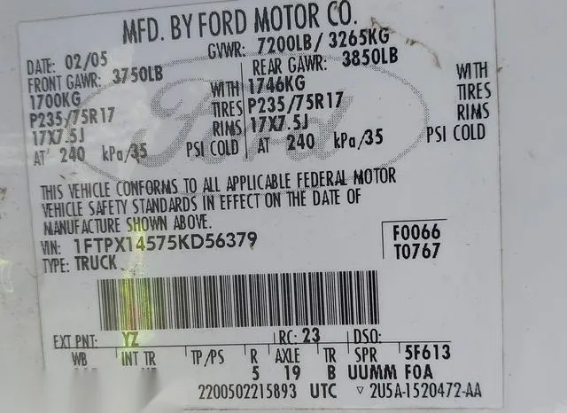 1FTPX14575KD56379 2005 2005 Ford F-150- Fx4/Lariat/Xl/Xlt 9