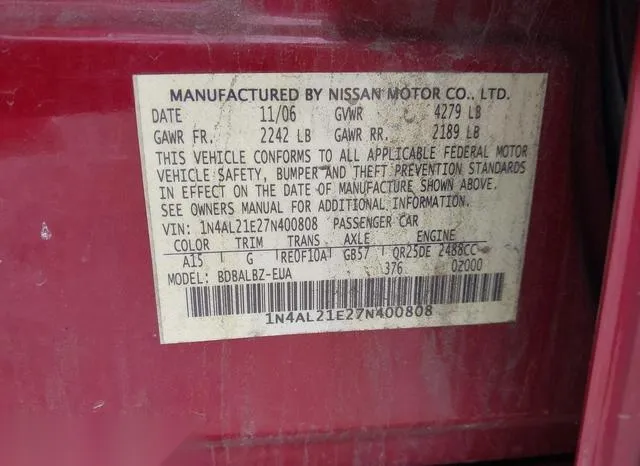 1N4AL21E27N400808 2007 2007 Nissan Altima- 2-5 S 9