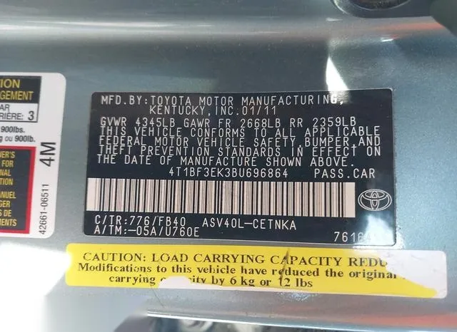 4T1BF3EK3BU696864 2011 2011 Toyota Camry- LE 9