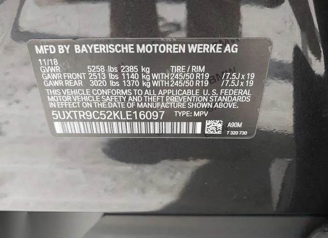 5UXTR9C52KLE16097 2019 2019 BMW X3- Xdrive30I 9