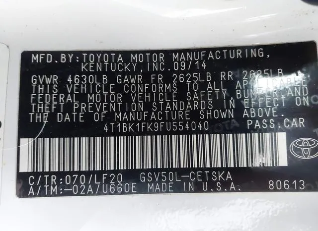 4T1BK1FK9FU554040 2015 2015 Toyota Camry- Xse V6 9