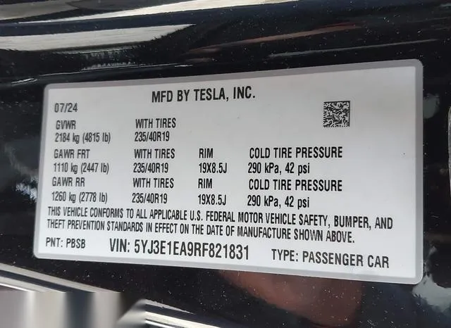 5YJ3E1EA9RF821831 2024 2024 Tesla Model 3- Rear-Wheel Drive 9