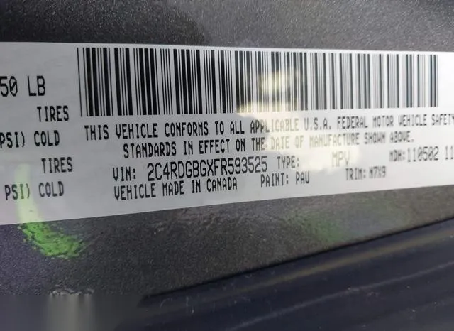 2C4RDGBGXFR593525 2015 2015 Dodge Grand Caravan- SE 9