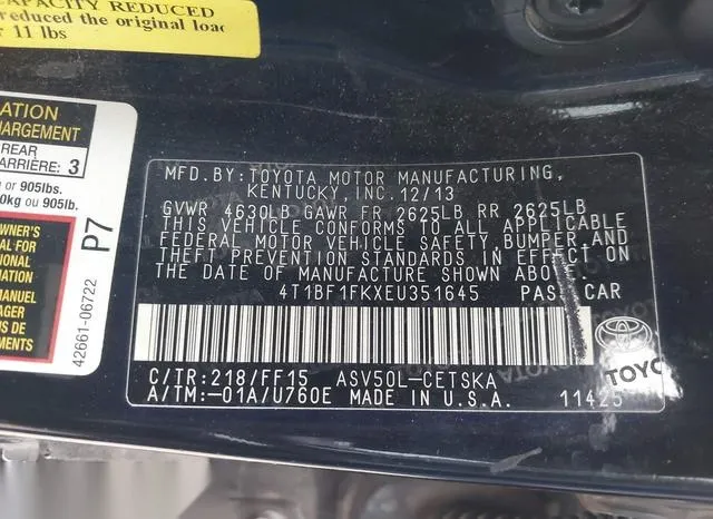 4T1BF1FKXEU351645 2014 2014 Toyota Camry- SE 9