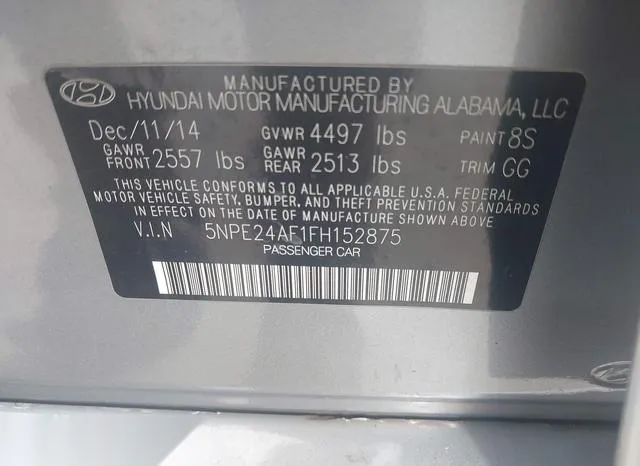 5NPE24AF1FH152875 2015 2015 Hyundai Sonata- SE 9