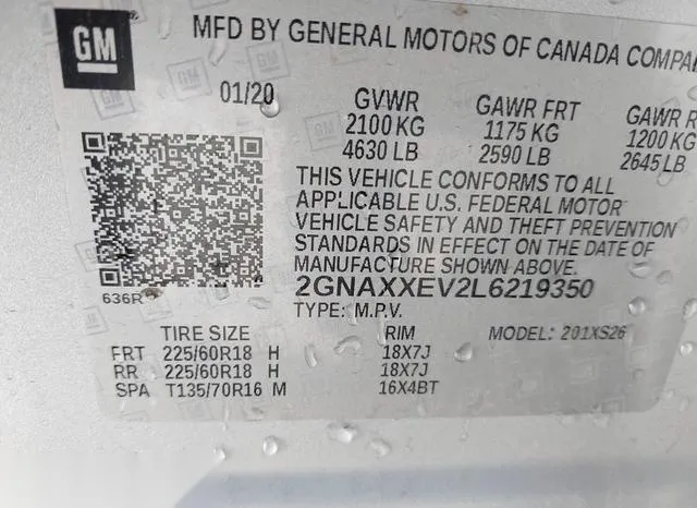 2GNAXXEV2L6219350 2020 2020 Chevrolet Equinox- Awd Premier 9