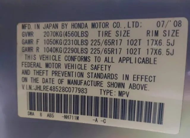 JHLRE48528C077983 2008 2008 Honda CR-V- EX 9