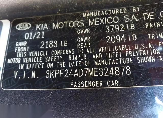 3KPF24AD7ME324878 2021 2021 KIA Forte- Lxs 9