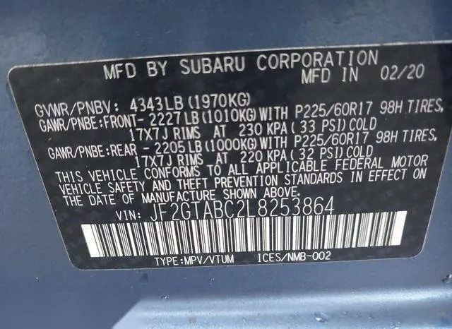 JF2GTABC2L8253864 2020 2020 Subaru Crosstrek 9