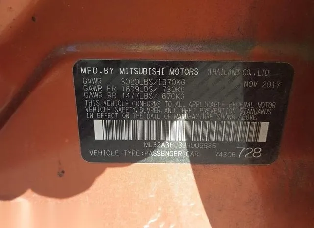 ML32A3HJ3JH006885 2018 2018 Mitsubishi Mirage- ES 9