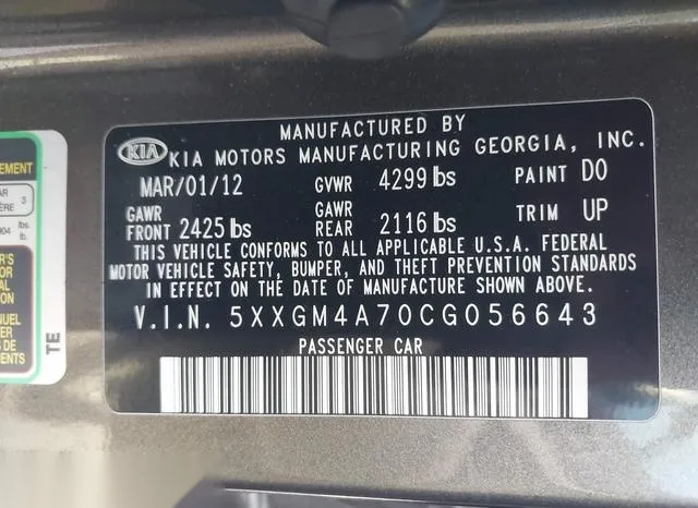 5XXGM4A70CG056643 2012 2012 KIA Optima- LX 9