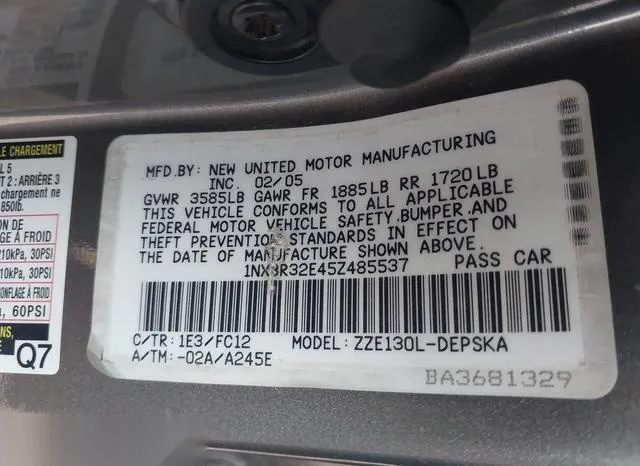 1NXBR32E45Z485537 2005 2005 Toyota Corolla- S 9