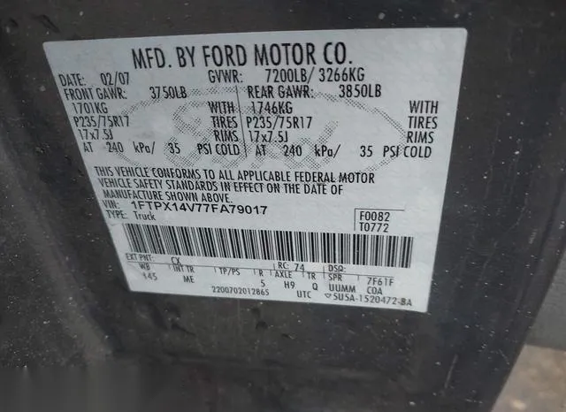 1FTPX14V77FA79017 2007 2007 Ford F-150- Fx4/Lariat/Xl/Xlt 9