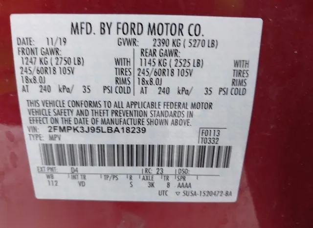 2FMPK3J95LBA18239 2020 2020 Ford Edge- Sel 9