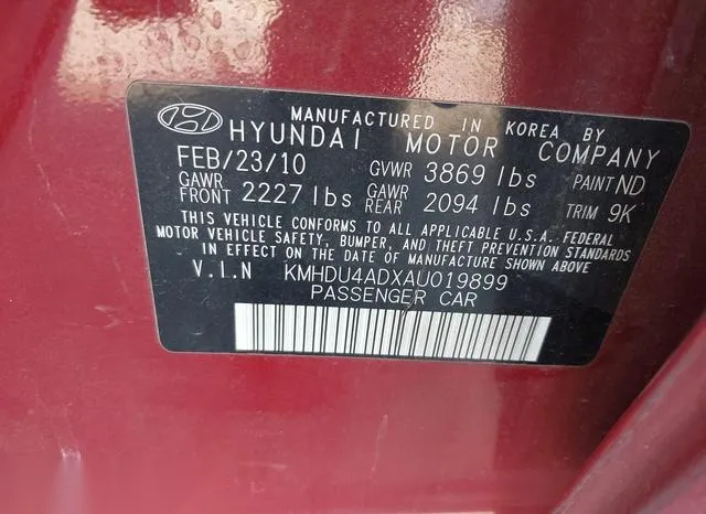 KMHDU4ADXAU019899 2010 2010 Hyundai Elantra- Gls 9