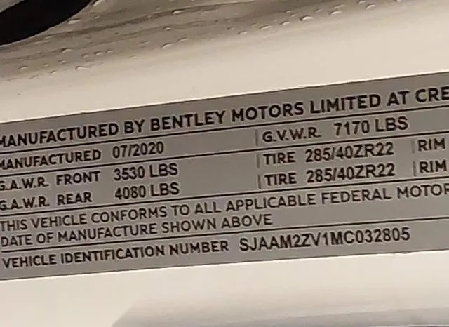 SJAAM2ZV1MC032805 2021 2021 Bentley Bentayga- First Edition/V8 9