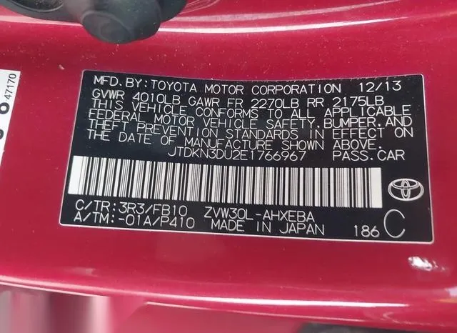 JTDKN3DU2E1766967 2014 2014 Toyota Prius- Two 9