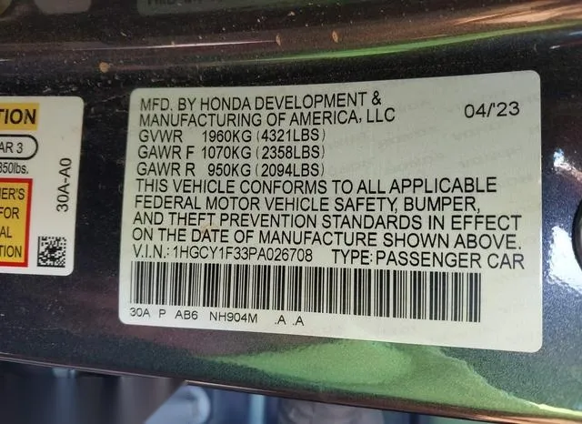 1HGCY1F33PA026708 2023 2023 Honda Accord- EX 9